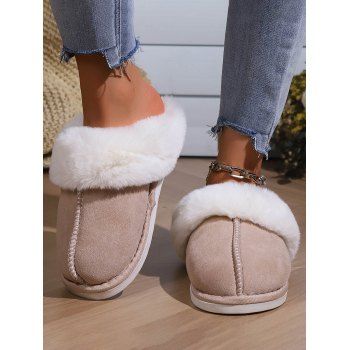 

Home Warm Flat Faux Fur Fuzzy Slippers, Light coffee