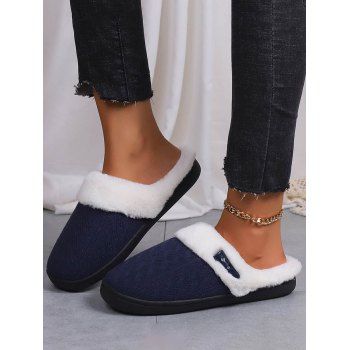 

Textured Colorblock Faux Fur Home Fuzzy Slippers, Deep blue