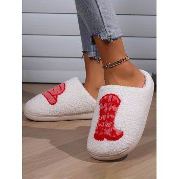 

Colorblock Denim Boots and Hat Pattern Plush Bedroom Slippers, White