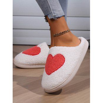 

Colorblock Heart Pattern Plush Bedroom Slippers, White