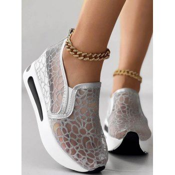 

Breathable Slip On Wedge Heel Sheer Shoes, Silver