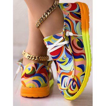 

Colorful Graffiti Painting Lace Up Flat Canvas Shoes, Multicolor a