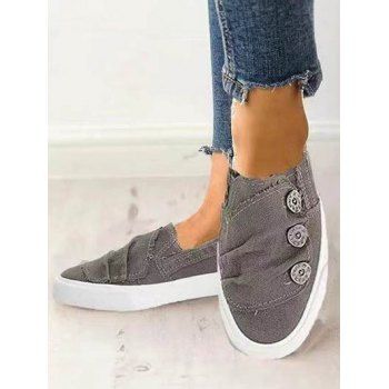 

Mock Button Slip On Flat Canvas Shoes, Gray