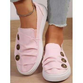 

Mock Button Slip On Flat Canvas Shoes, Light pink