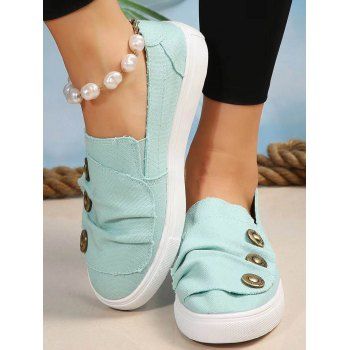 

Mock Button Slip On Flat Canvas Shoes, Light blue