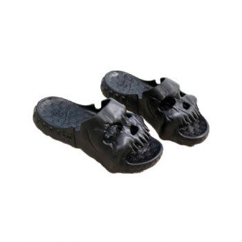 

Solid Color Skull Pattern Halloween Slippers, Black