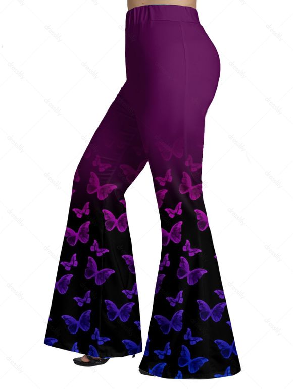 Pantalon Ombre à Imprimé Papillon à Taille Élastique Grande Taille - multicolor A XL | US 14