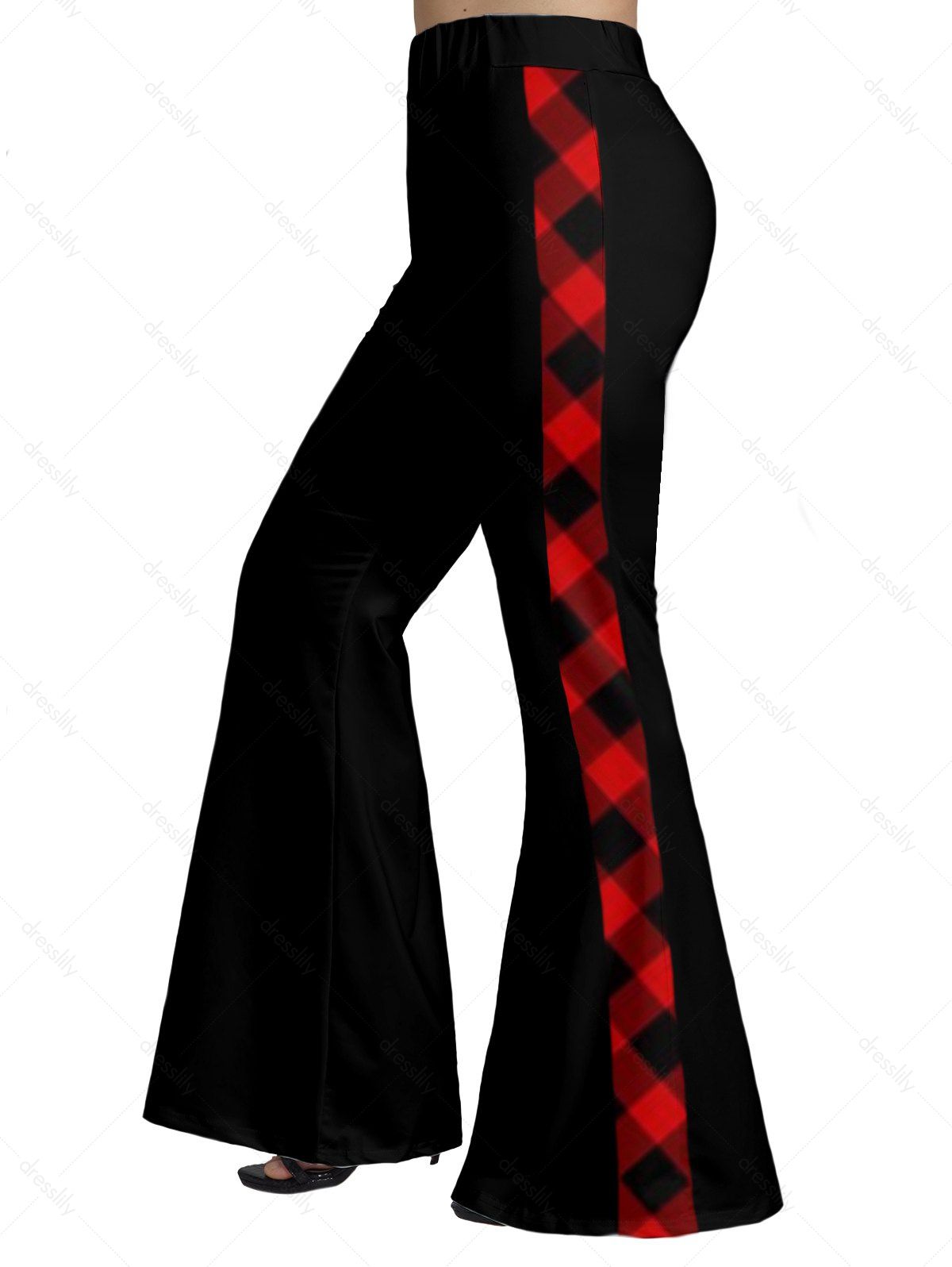 Women Plus Size Plaid Print Flare Pants Colorblock Middle Waist Pants Clothing Online 4x / us 22 Red