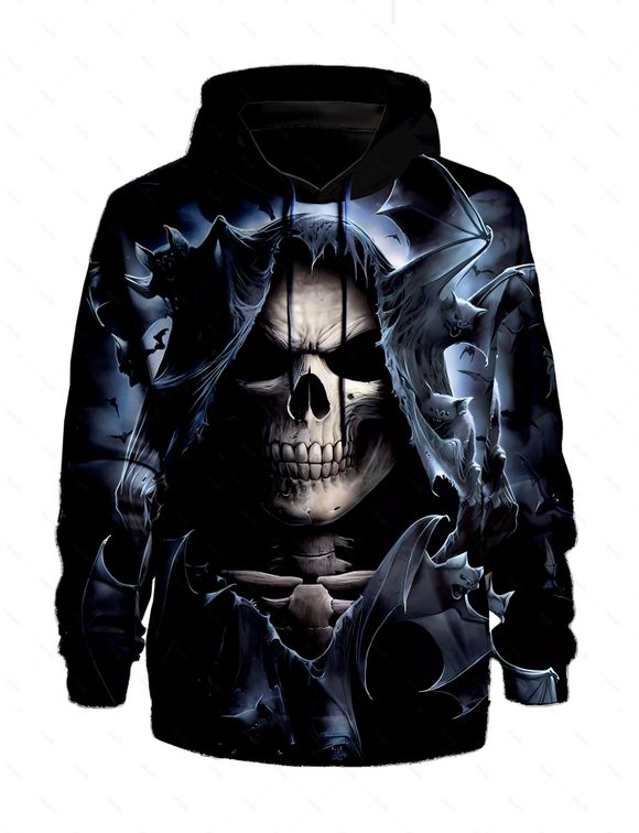 Sweat à Capuche D'Halloween à Imprimé Squelette et Chauve-souris à Manches Longues à Cordon - multicolor 3XL