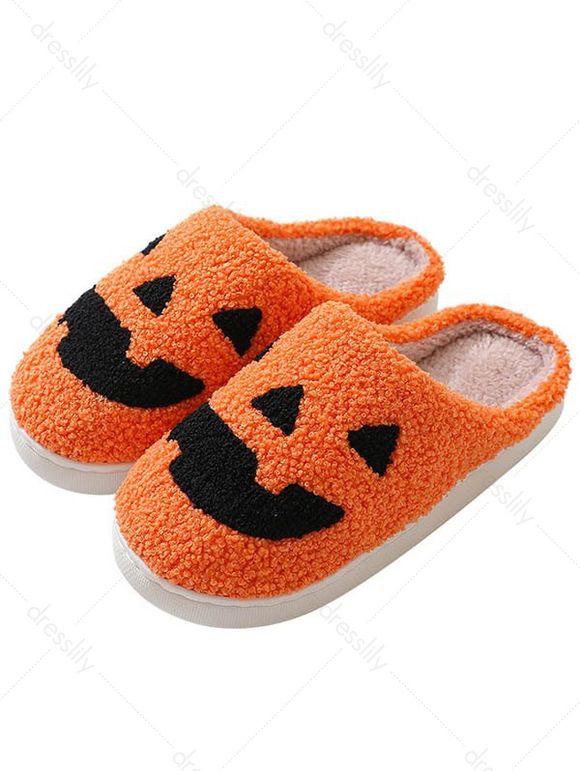 Halloween Cartoon Pumpkin Warm Fluffy Slippers - Orange EU (42-43)