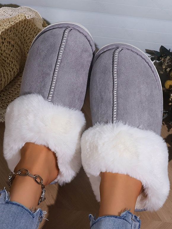 Home Warm Flat Faux Fur Fuzzy Slippers - Gris EU (40-41)