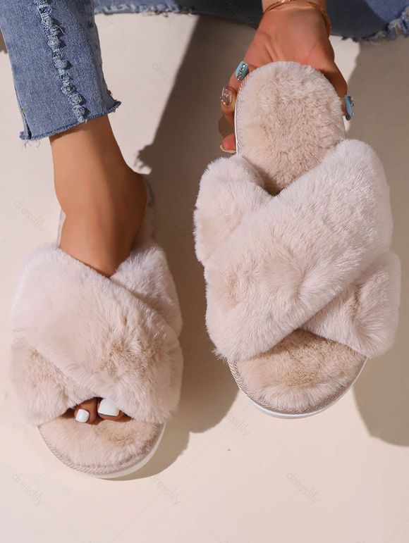Crossover Flat Slip On Fluffy Slippers - multicolor A EU (42-43)