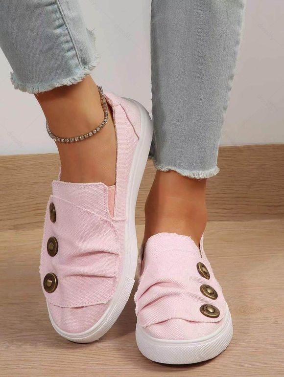 Mock Button Slip On Flat Canvas Shoes - Rose clair EU 36