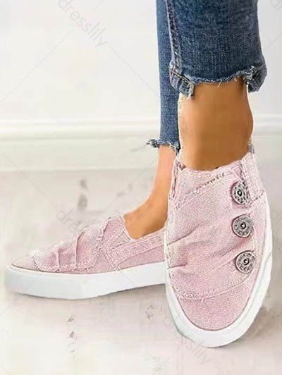 Mock Button Slip On Flat Canvas Shoes - Rose clair EU 36