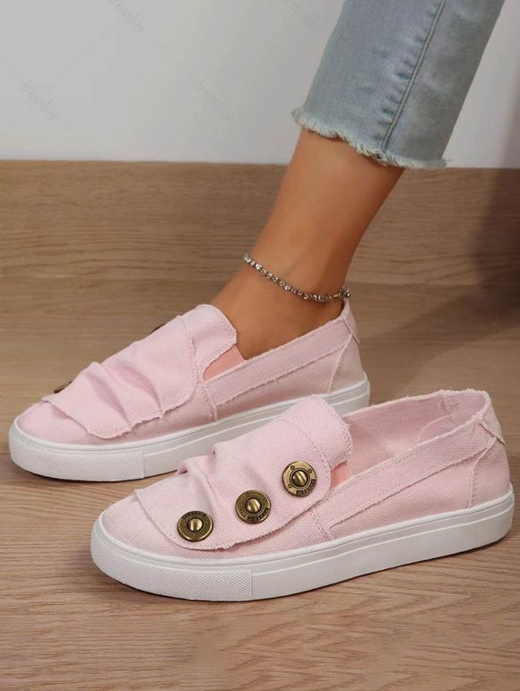 Mock Button Slip On Flat Canvas Shoes - Rose clair EU 36