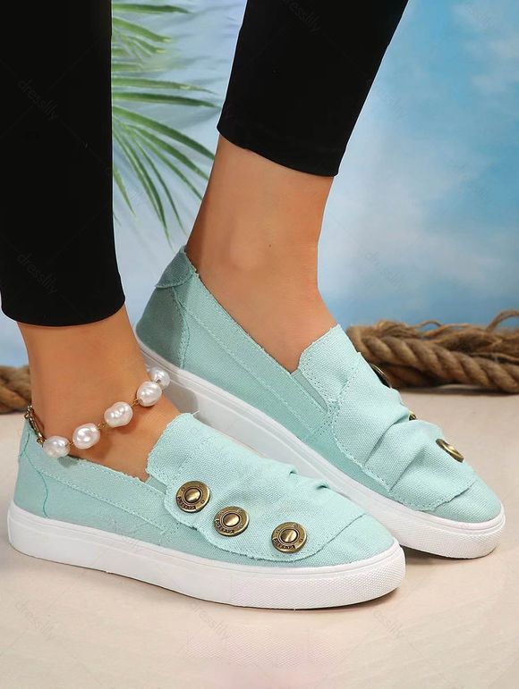 Mock Button Slip On Flat Canvas Shoes - Bleu clair EU 42