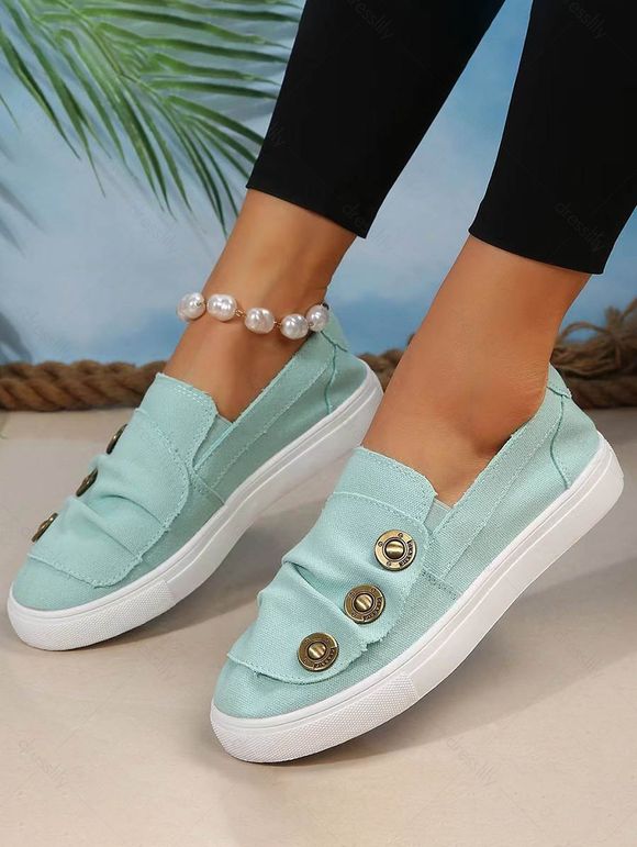 Mock Button Slip On Flat Canvas Shoes - Bleu clair EU 42
