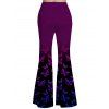 Plus Size Butterfly Print Ombre Faux Twinset Top and Middle Waist Flare Pants Outfit - multicolor A L | US 12
