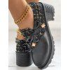 Retro British Style Tweed Patch Bowknot Chunky Heel Loafers - BLACK EU 37