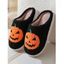 Halloween Cartoon Pumpkin Warm Fluffy Slippers - Noir EU (42-43)