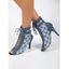 Plaid Pattern Lace Up Frayed High Heel Denim Boots - Bleu EU 38