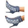 Plaid Pattern Lace Up Frayed High Heel Denim Boots - Bleu EU 40