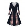 Robe Décontractée Superposée à Carreaux Imprimée Manches Longues à Col V - Noir XL | US 10