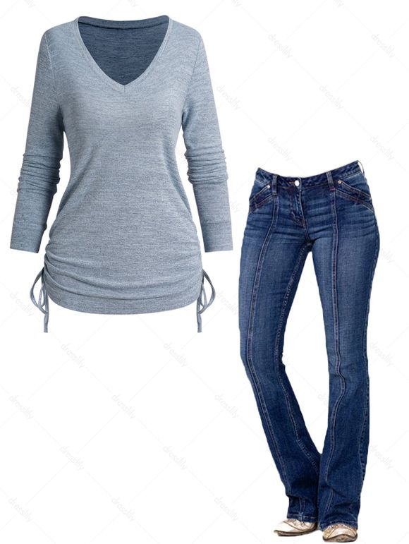 Jean Evasé Chiné Zippé avec Poches Latérales à Manches Longues - multicolor S