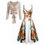 Robe Mi-Longue Plissée Fleur Imprimée Tordue en Avant à Manches Longues à Col V - multicolor S