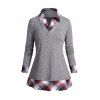 Haut Décontracté à Imprimé Carreaux à Demi-zip à Col Relevé - Gris XL