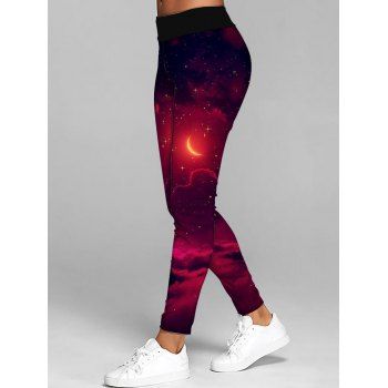 

Allover Print Elastic Waist Long Casual Leggings, Deep red