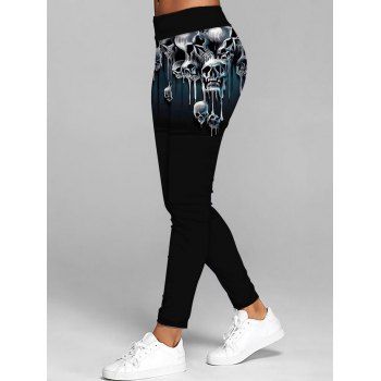 

Halloween Dripped Skull Print Leggings Elastic Waist Long Casual Leggings, Black