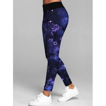 

Allover Print Elastic Waist Long Casual Leggings, Purple