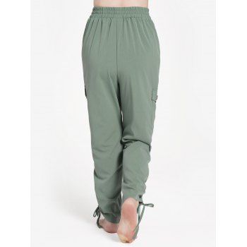 Side Cinched Flap Pocket Pants Plain Color Elastic Waist Cargo Pants