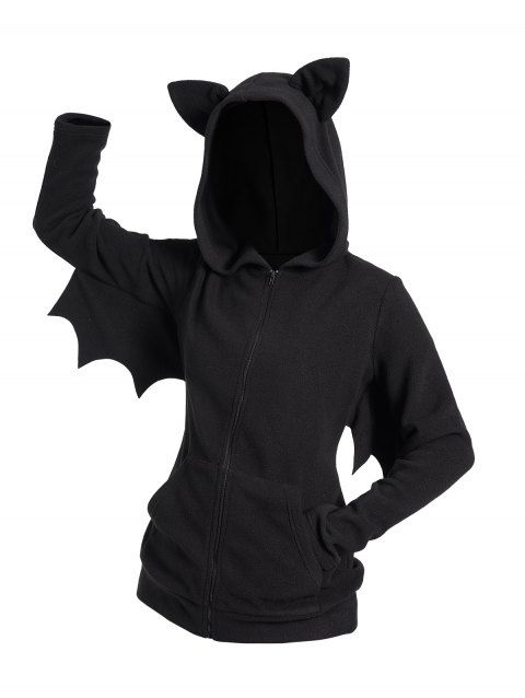 Costume Bat Fleece Hooded Jacket Zip Up Solid Color Top With Hood