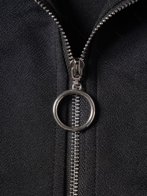 Manteau Mouchoir Zippé en Couleur Unie à Ourlet Asymétrique - Noir L