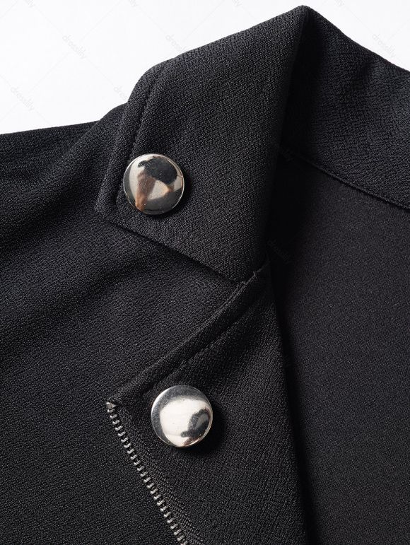 Manteau Mouchoir Zippé en Couleur Unie à Ourlet Asymétrique - Noir L