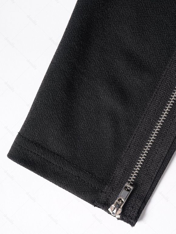 Manteau Mouchoir Zippé en Couleur Unie à Ourlet Asymétrique - Noir L