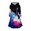 Mini Robe à Capuche Galaxie Imprimée à Lacets à Manches Longues - Noir XL | US 10