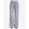 Pantalon Déchiré Lâche à Taille Moyenne en Denim avec Poche - Bleu clair XL