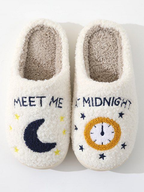 Moon Star Letter Graphic Pattern Warm Fluffy Slippers