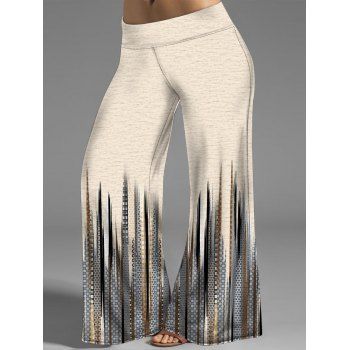 

Plus Size & Curve Tribal Stripe Print Wide Leg Pants Elastic Waist Heathered Long Loose Pants, Apricot