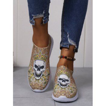 

Halloween Skull Crown Pattern Heathered Slip On Casual Shoes, Multicolor a