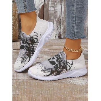 

Halloween Skull Pattern Slip On Casual Shoes, White