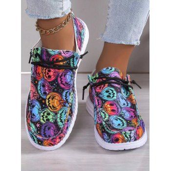

Halloween Psychedelic Pumpkin Pattern Lace Up Casual Canvas Shoes, Multicolor a