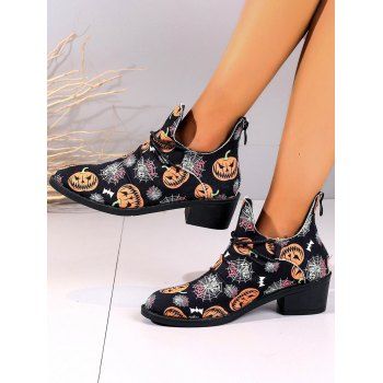 

Halloween Pumpkin Spider Pattern Zip Up Chunky Canvas Boots, Black