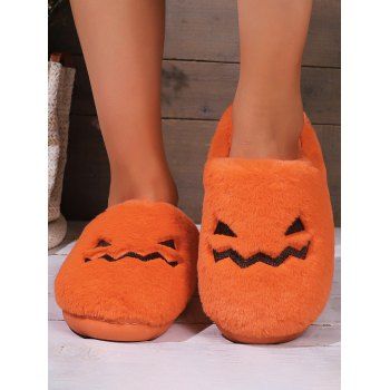 

Halloween Pumpkin Cartoon Pattern Warm Fluffy Slippers, Dark orange