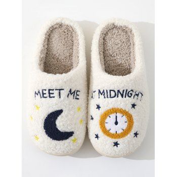 

Moon Star Letter Graphic Pattern Warm Fluffy Slippers, White
