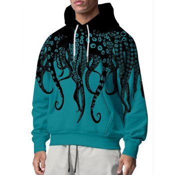 

Drop Shoulder Octopus Print Hoodie Drawstring Kangaroo Pocket Casual Hoodie, Multicolor