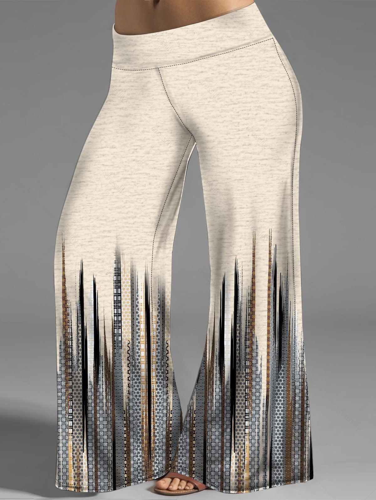 Women Plus Size & Curve Tribal Stripe Print Wide Leg Pants Elastic Waist Heathered Long Loose Pants Clothing Online 3x / us 20 Apricot